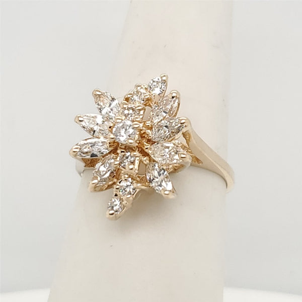 14kt Yellow Gold Marquise and Round Diamond Ring