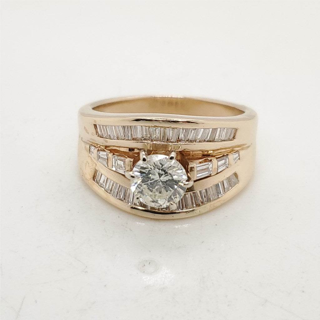14kt Yellow Gold Round and Baguette Diamond Ring