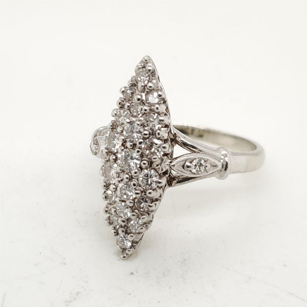 Vintage 14kt White Gold Navette Shaped Ring