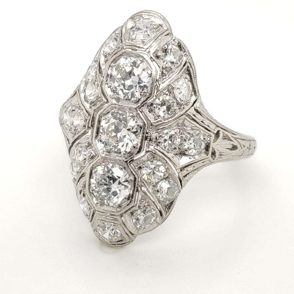 Art Deco Platinum And Diamond Filigree Dinner Ring