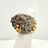 Vintage 18kt Yellow Gold Diamond and Emerald Lion Ring