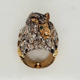 Vintage 18kt Yellow Gold Diamond and Emerald Lion Ring