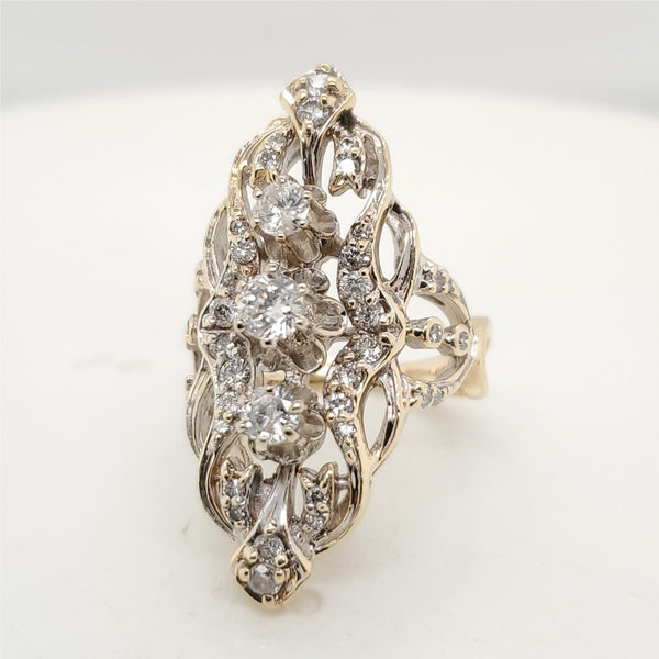 Vintage 14Kt Yellow Gold Diamond Filigree Dinner Ring