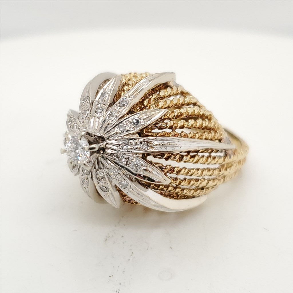 Vintage Modernist 18kt Yellow Gold and Diamond Ring