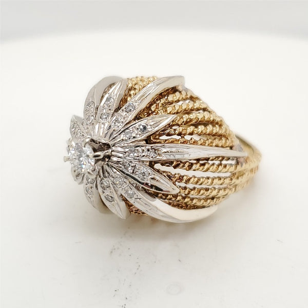 Vintage Modernist 18kt Yellow Gold and Diamond Ring