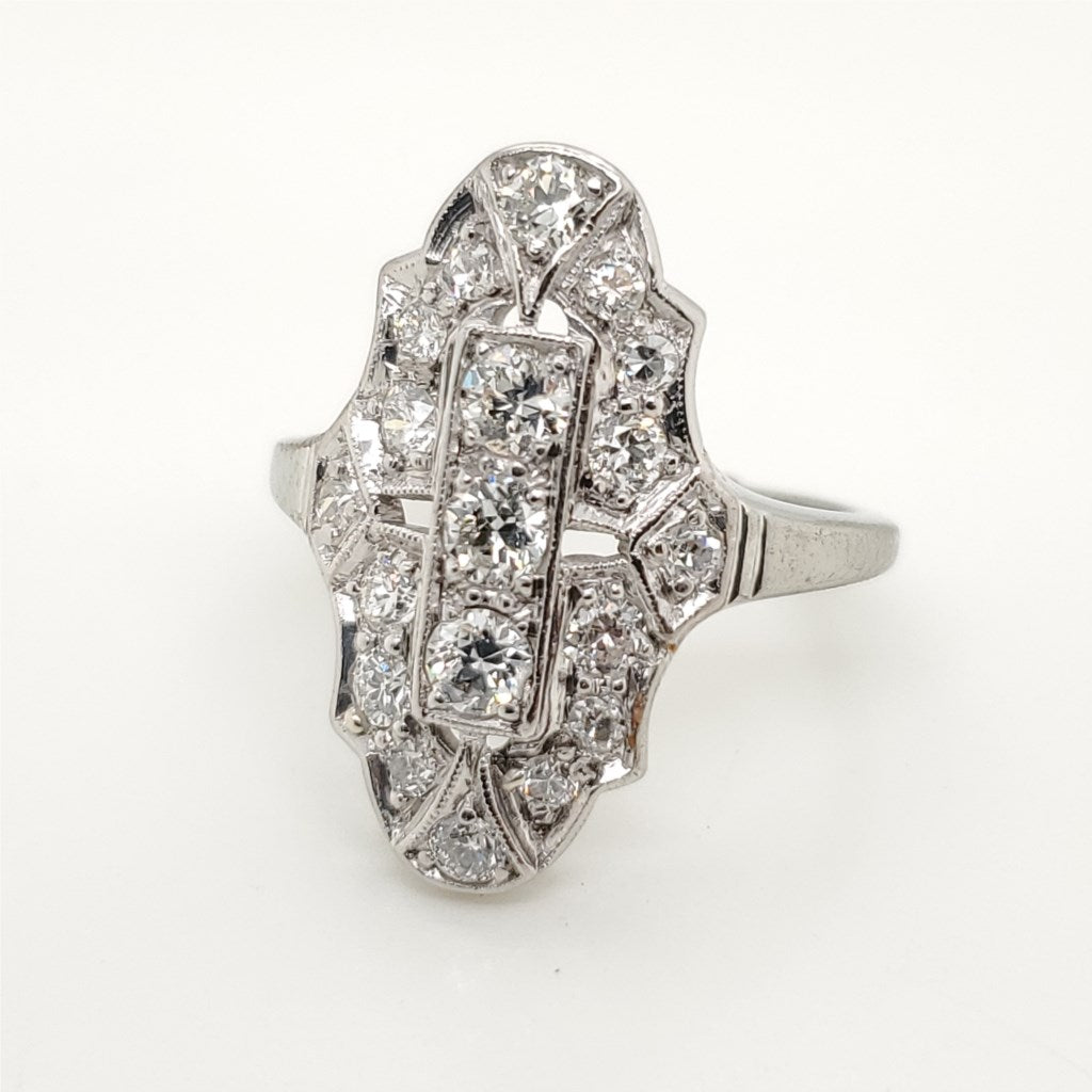 Vintage Jabel 18kt White Gold Diamond Dinner Ring