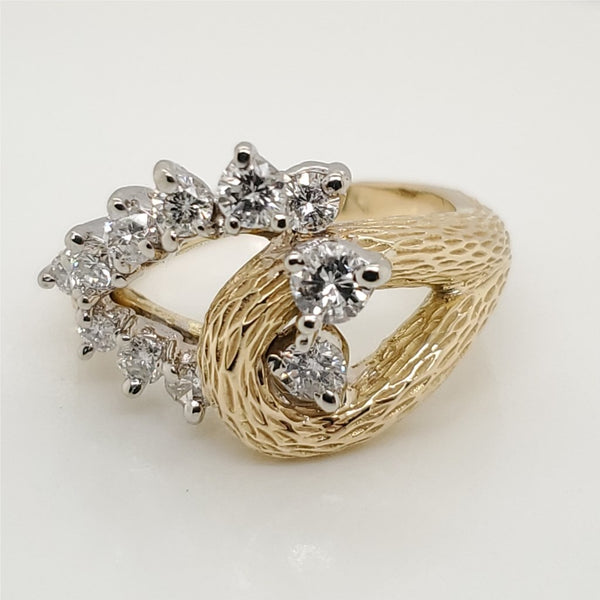 Modernist 18kt Yellow Gold Bark Finish Diamond Ring