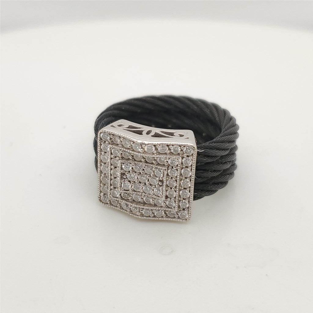 Charriol 18Kt White Gold And Black Steel Diamond Ring