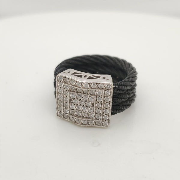 Charriol 18Kt White Gold And Black Steel Diamond Ring