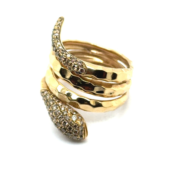 0.87 Ctw 18kt Yellow Gold and Diamond Snake Wrap Ring