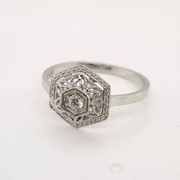 14kt White Gold and Diamond Filigree Ring