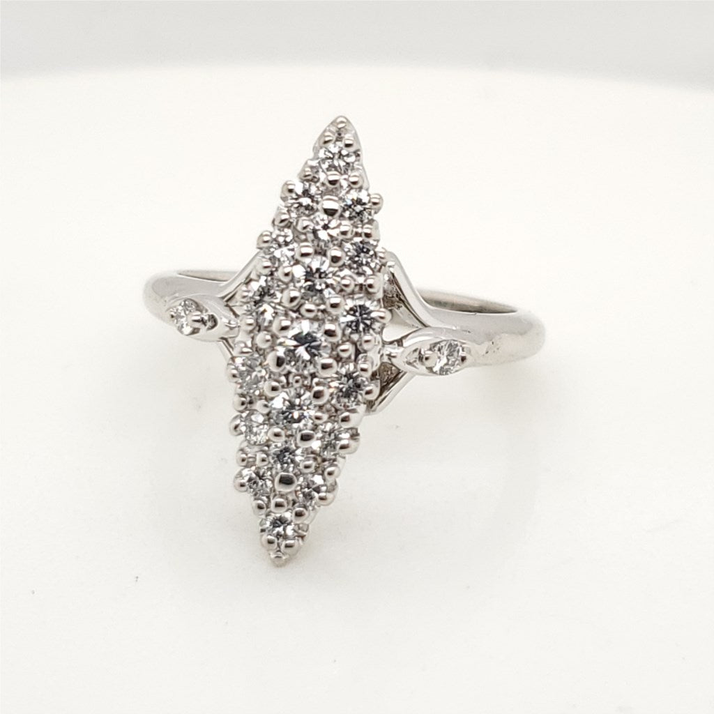 Vintage 14Kt White Gold Novette Shaped Diamond Ring