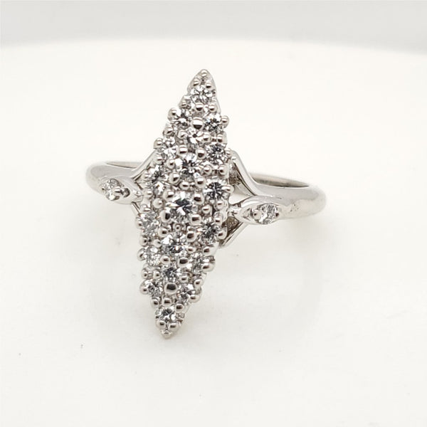 Vintage 14Kt White Gold Novette Shaped Diamond Ring