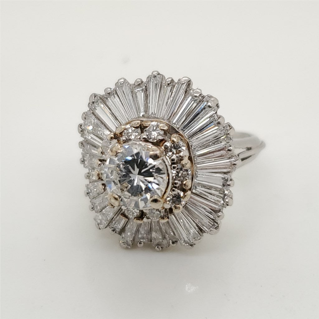 Vintage 18kt White Gold and Diamond Ballerina Style Ring