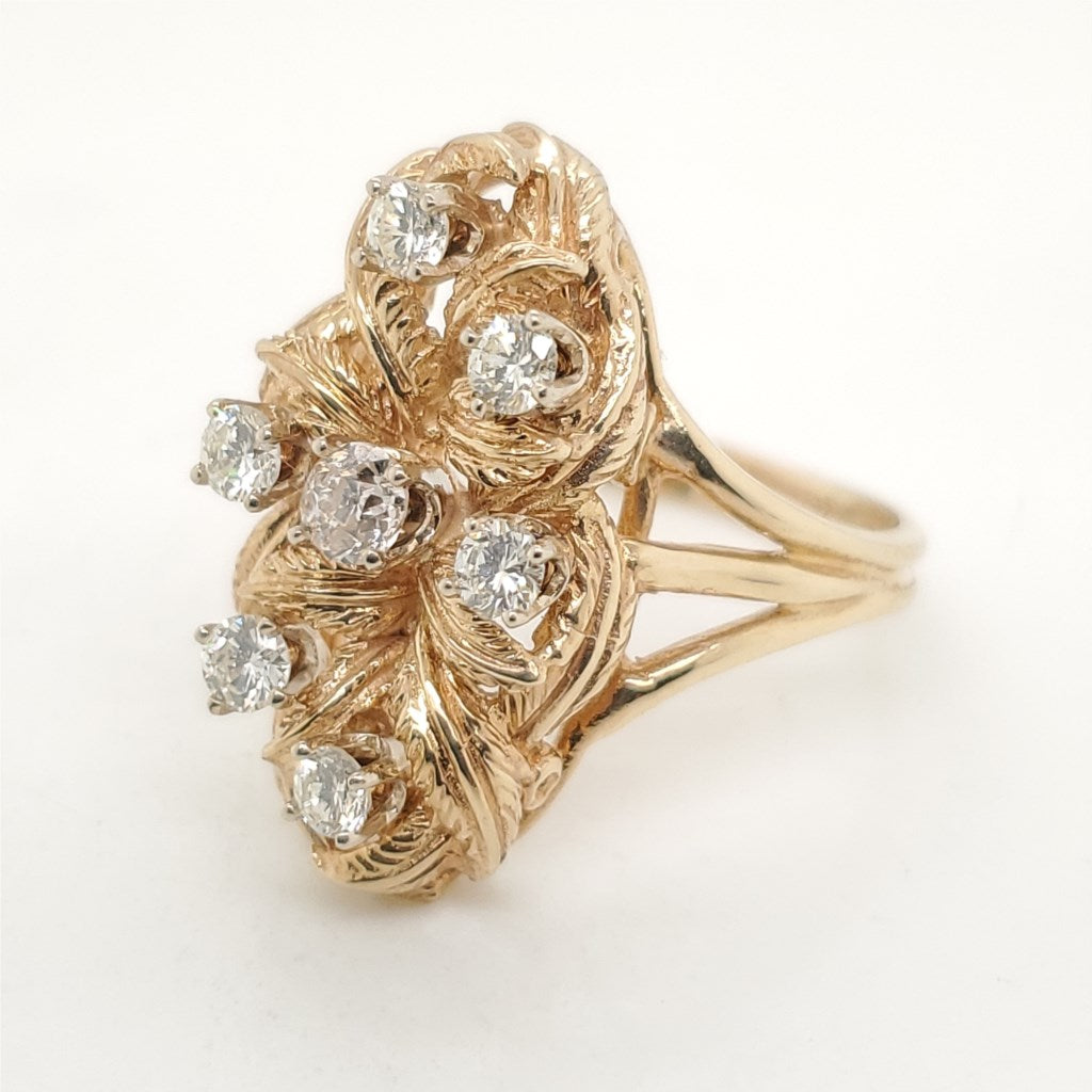 Vintage Elongated 14kt Yellow Gold and Diamond Ring