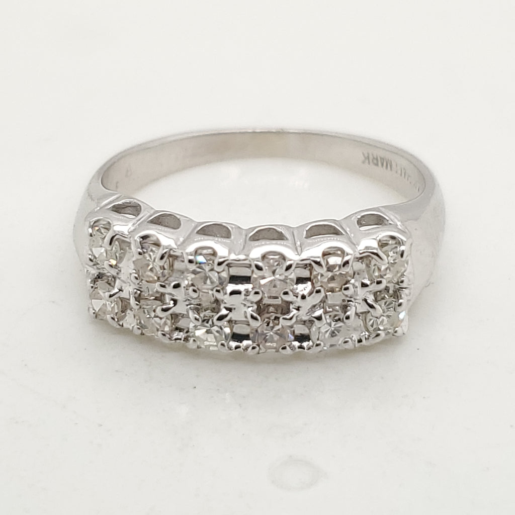 Vintage 14kt White Gold Double Row Diamond Ring