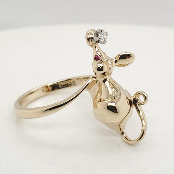 14kt Yellow Gold Ruby and Diamond Mouse Ring