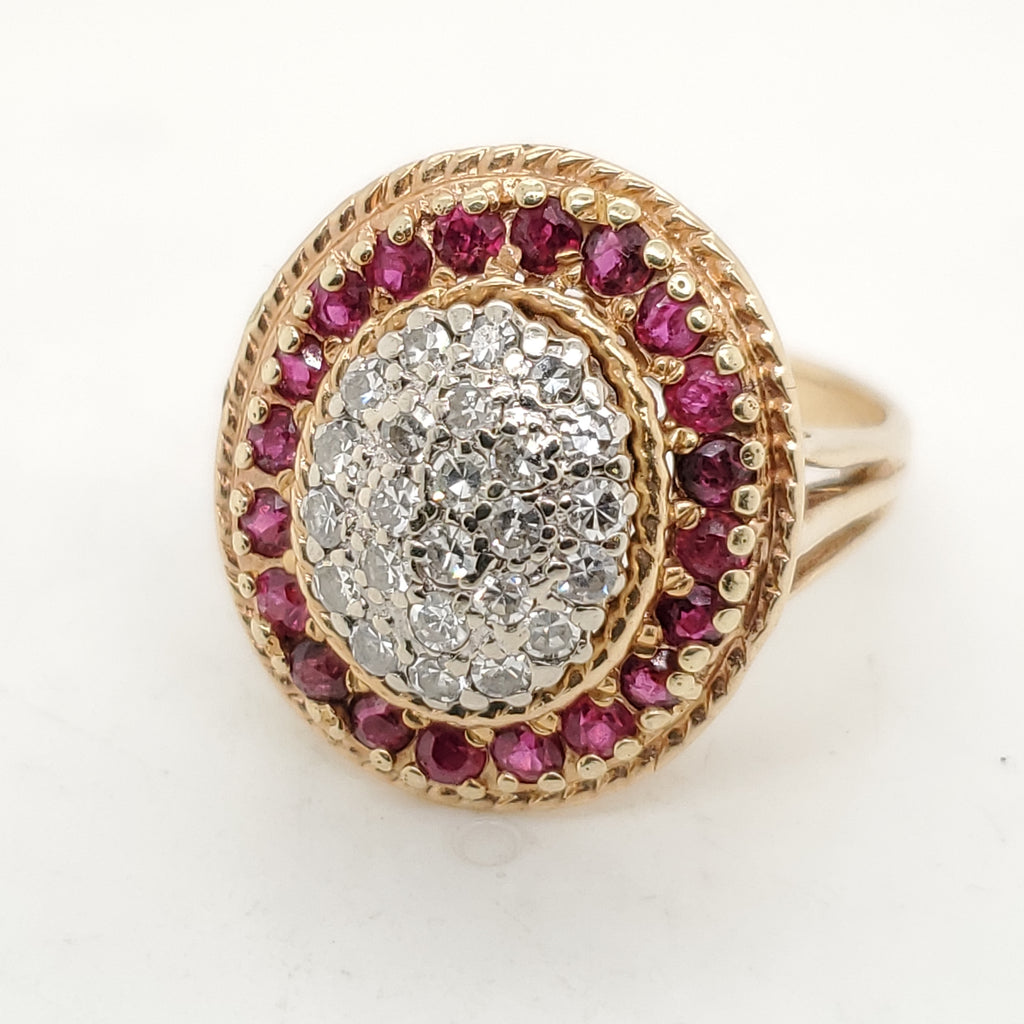 Vintage 14kt Yellow Gold Ruby and Diamond Ring
