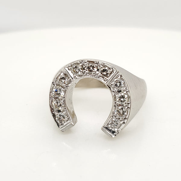 Vintage 14kt White Gold and Diamond Horseshoe Ring