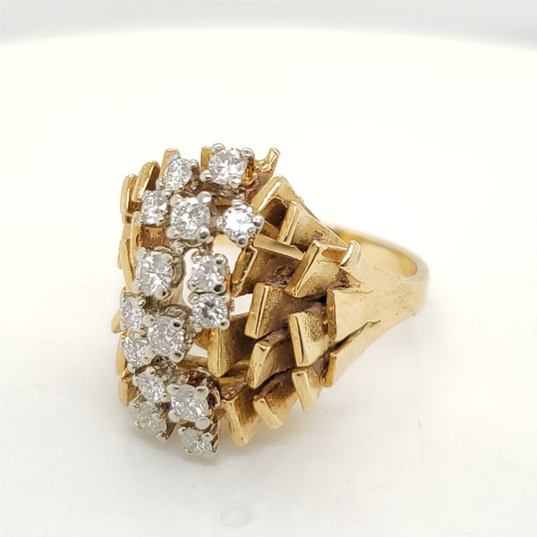 18kt Yellow Gold and Diamond Modernist Design Ring