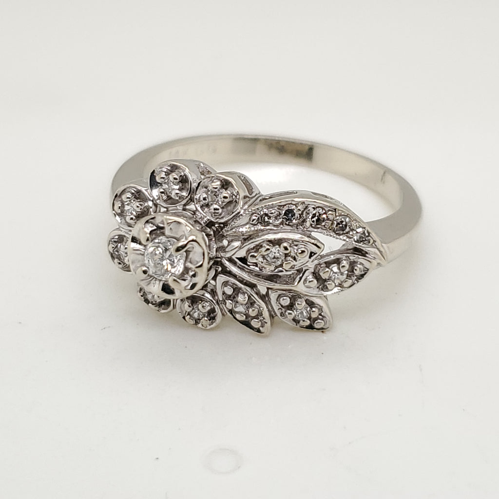 Vintage 14kt White Gold  Diamond Ring