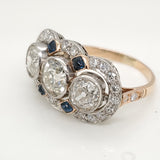 Modern Art Deco Style 18kt Gold Diamond and Sapphire Ring
