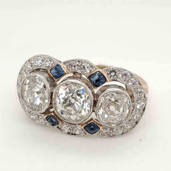 Modern Art Deco Style 18kt Gold Diamond and Sapphire Ring