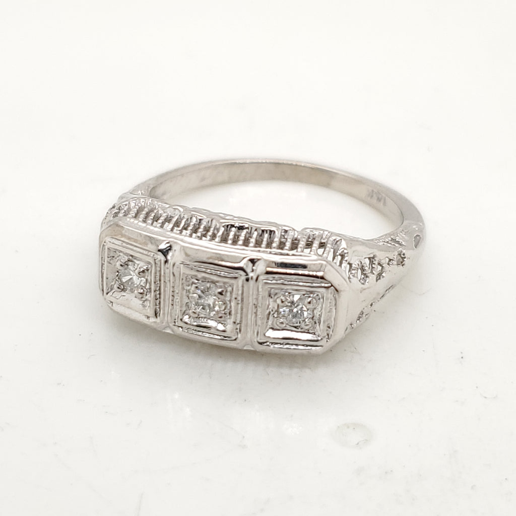 18Kt White Gold Art Deco Diamond AND SAPPHIRE Ring
