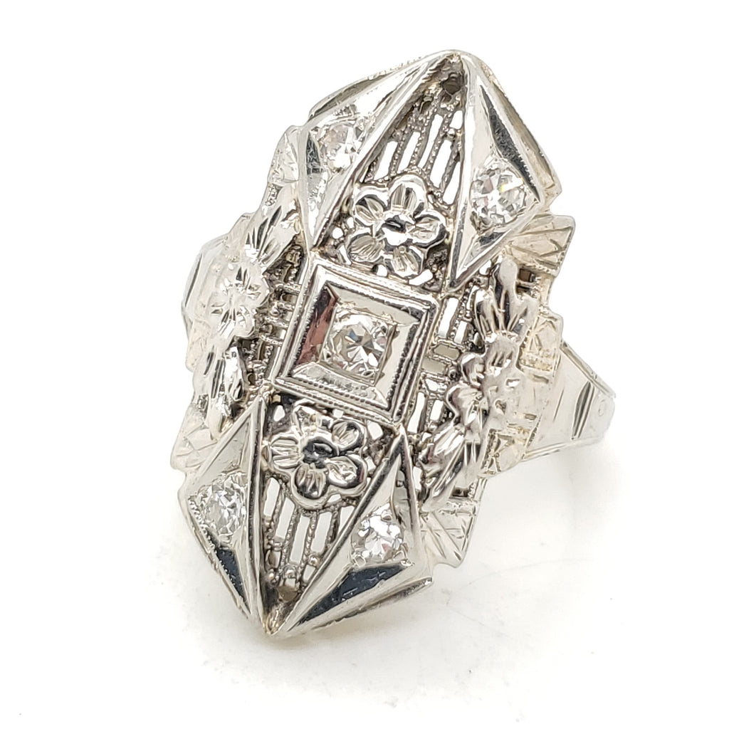 Vintage18kt White Gold and Diamond Dinner Ring