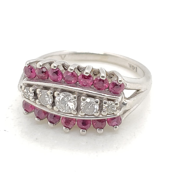 Vintage 14kt White Gold Ruby and Diamond Ring