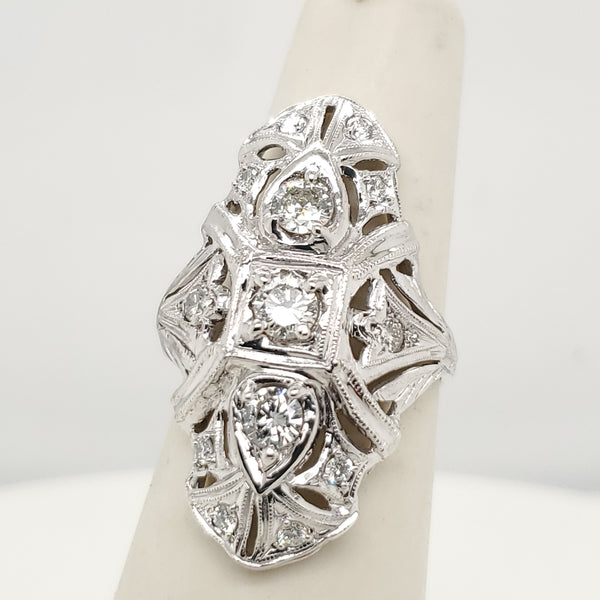 Art Deco 14kt White Gold Diamond Dinner Ring