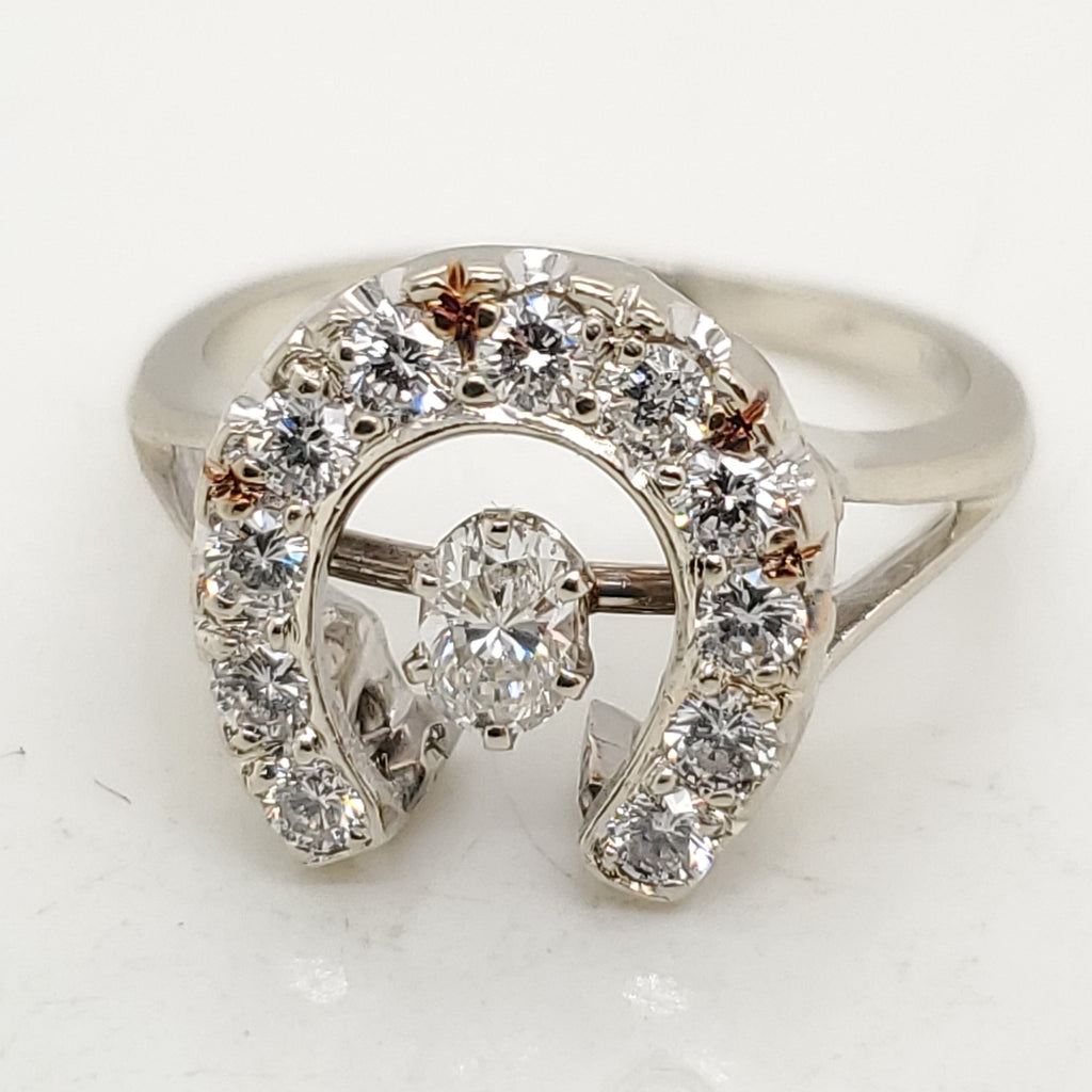 Vintage 14kt White Gold and Diamond Horseshoe Ring