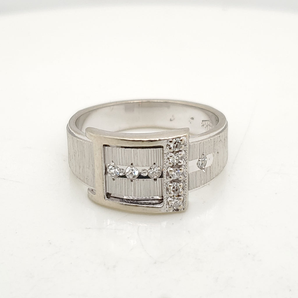 Vintage 14Kt White Gold And Diamond Buckle Ring