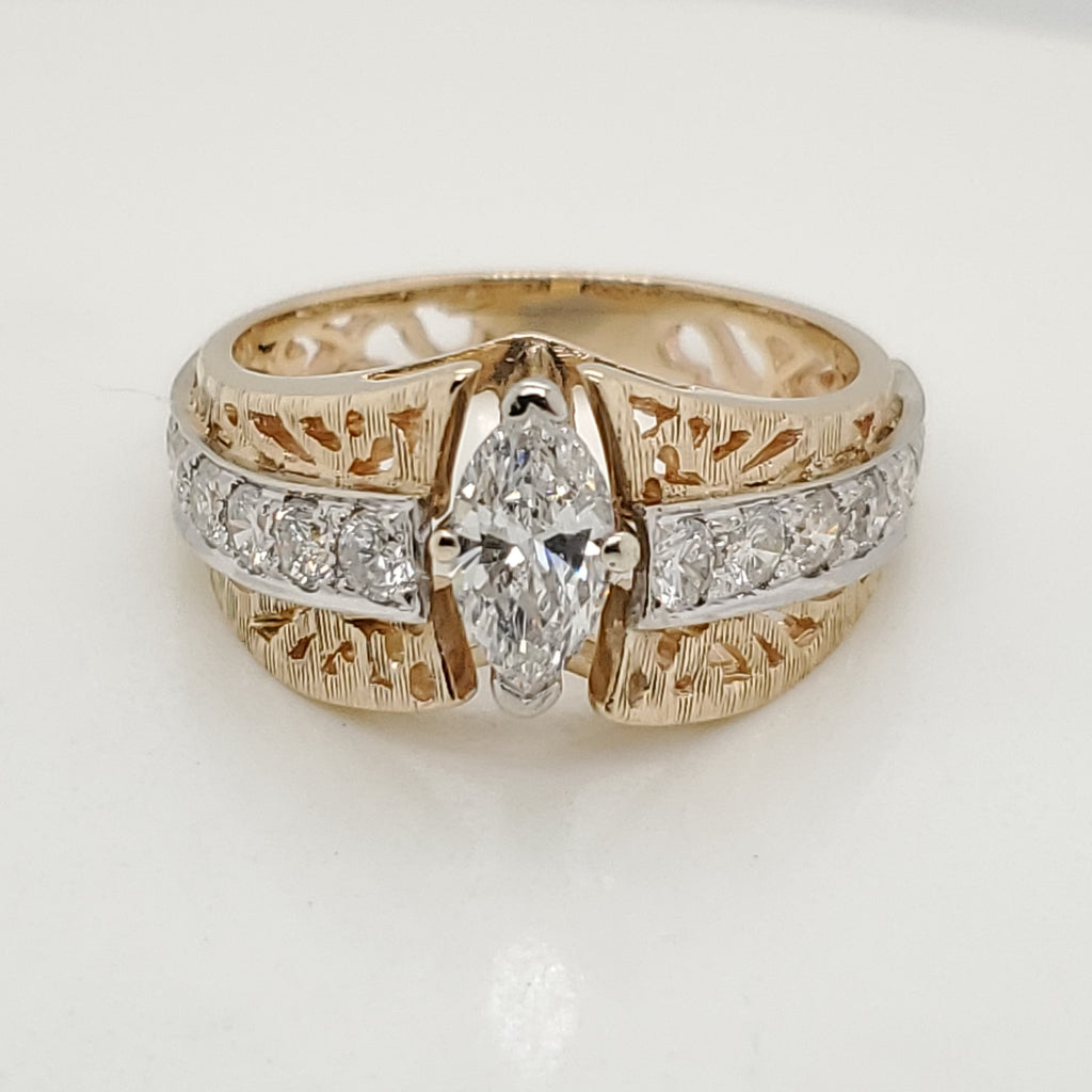 Vintage Offset 14kt Yellow and White Gold  Diamond Ring