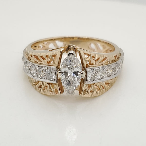 Vintage Offset 14kt Yellow and White Gold  Diamond Ring