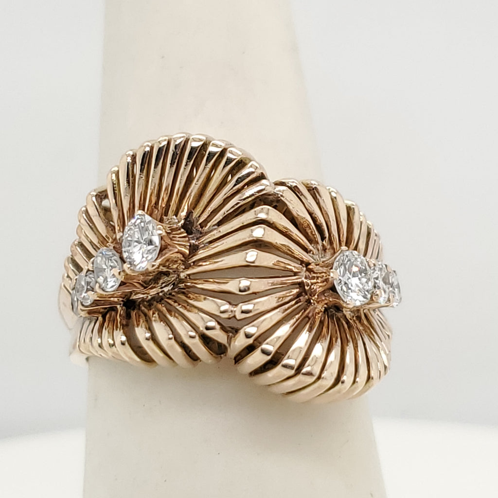 Modernist 14kt Yellow Gold and Diamond Bypass Ring