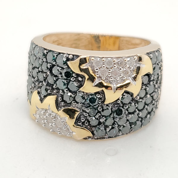 14kt Yellow Gold Green and White Diamond Band Style Ring