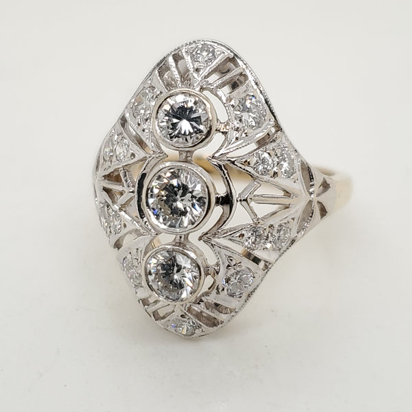 Vintage 14kt gold and Diamond Filigree Dinner Ring