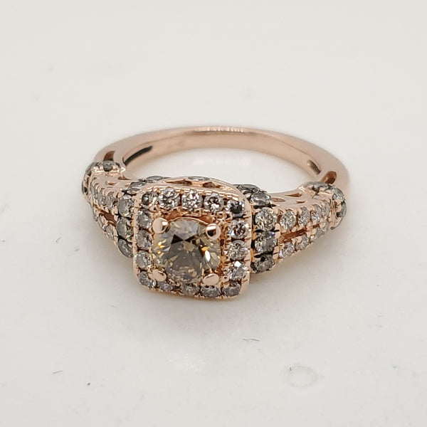 LeVian 14kt Rose Gold White and Chocolate Diamond Ring
