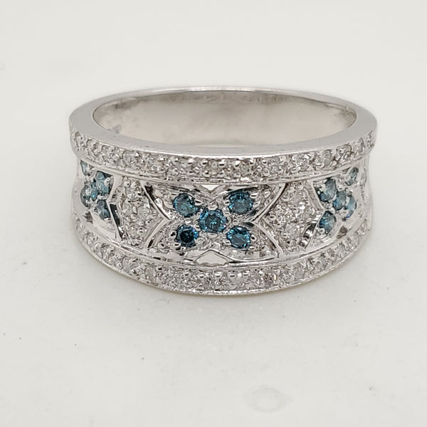 10kt White Gold Teal and White Diamond Band