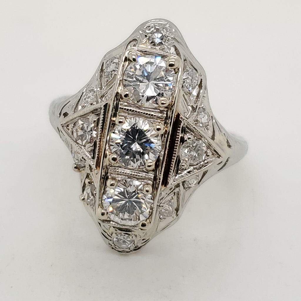 Art Deco 14kt White Gold Diamond Dinner Ring