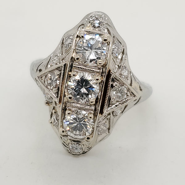 Art Deco 14kt White Gold Diamond Dinner Ring