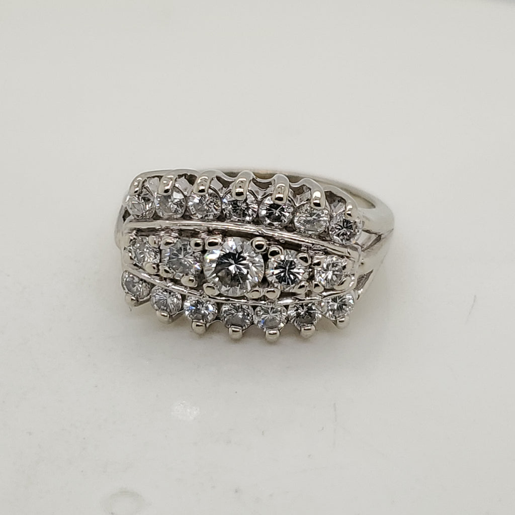 Vintage 14kt Gold Three Row Diamond Ring