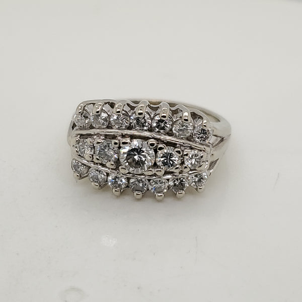 Vintage 14kt Gold Three Row Diamond Ring
