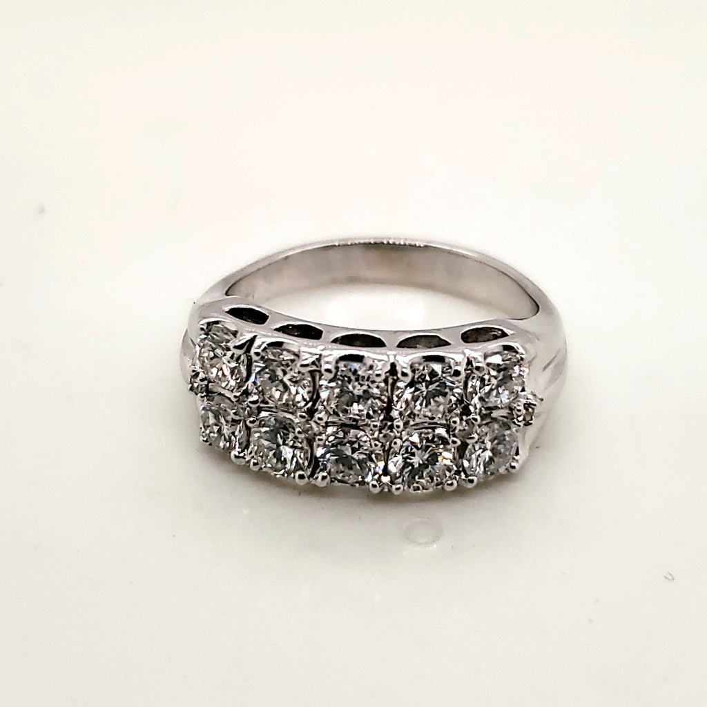 Vintage 14kt White Gold Double Row Diamond Ring