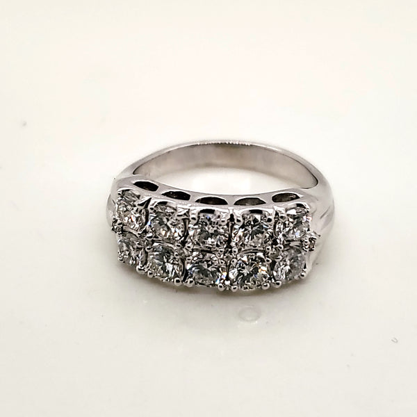 Vintage 14kt White Gold Double Row Diamond Ring
