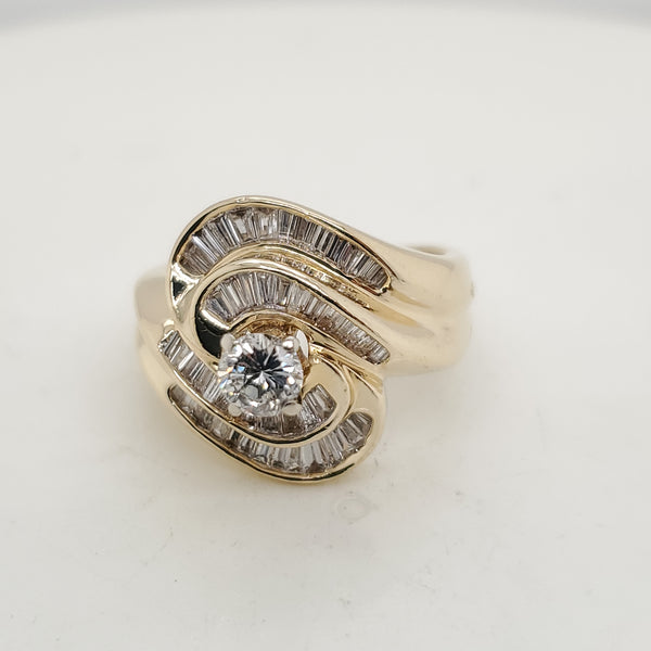 14kt Yellow Gold Round and Baguette Diamond Ring