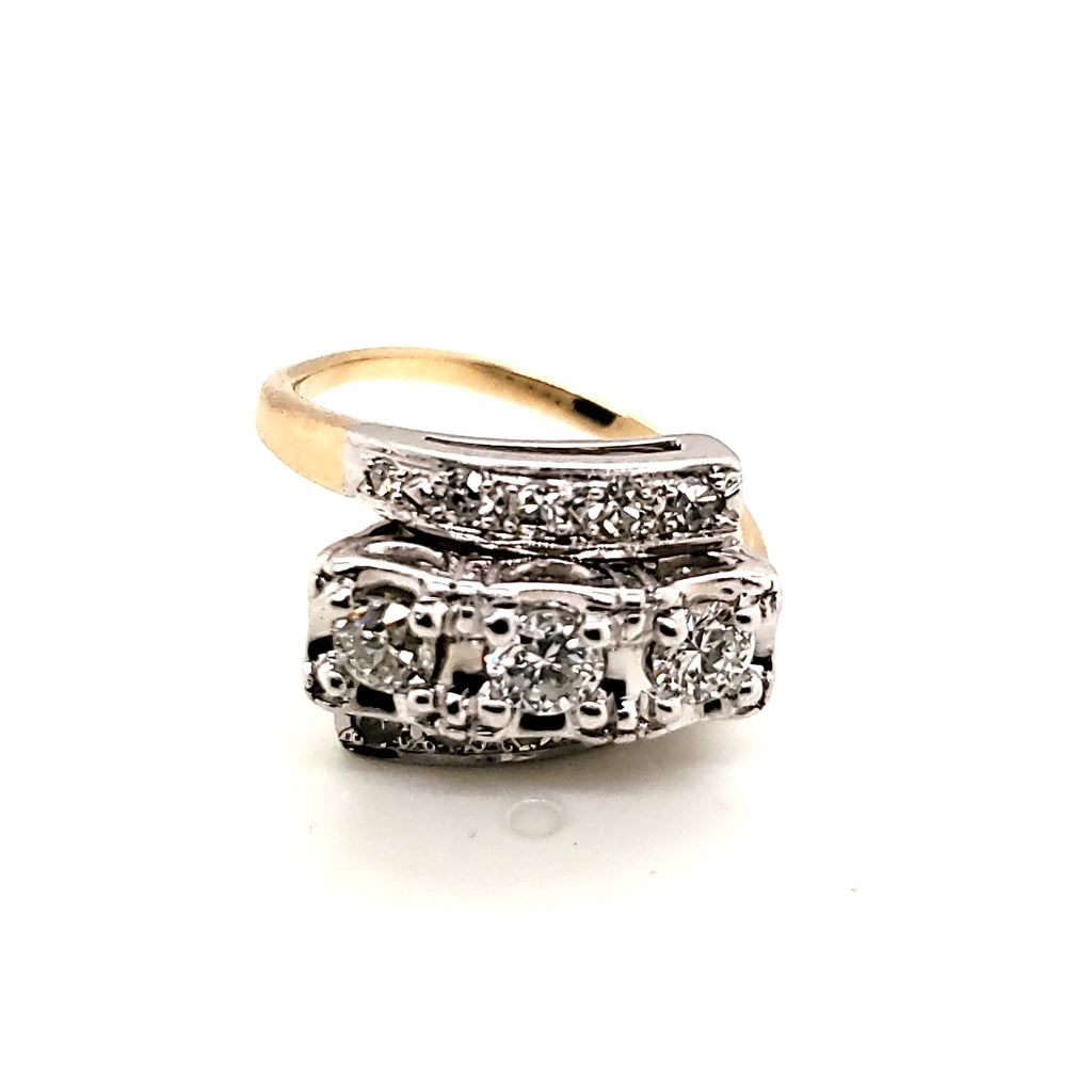 Vintage 14kt Yellow Gold Diamnd Bypass Ring