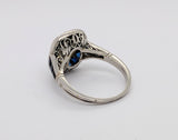 Platinum Old European Diamond and Sapphire Ring