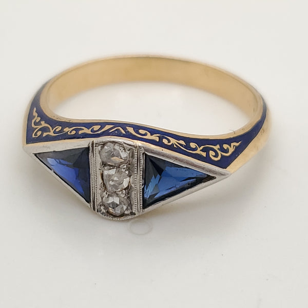 Art Deco 18kt Yellow Gold Diamond and Sapphire Ring